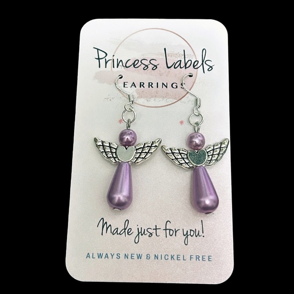 Hand Crafted Earrings 3-D Articulating Angel Lavender Pearl Silver Plate Wires - Picture 6 of 8